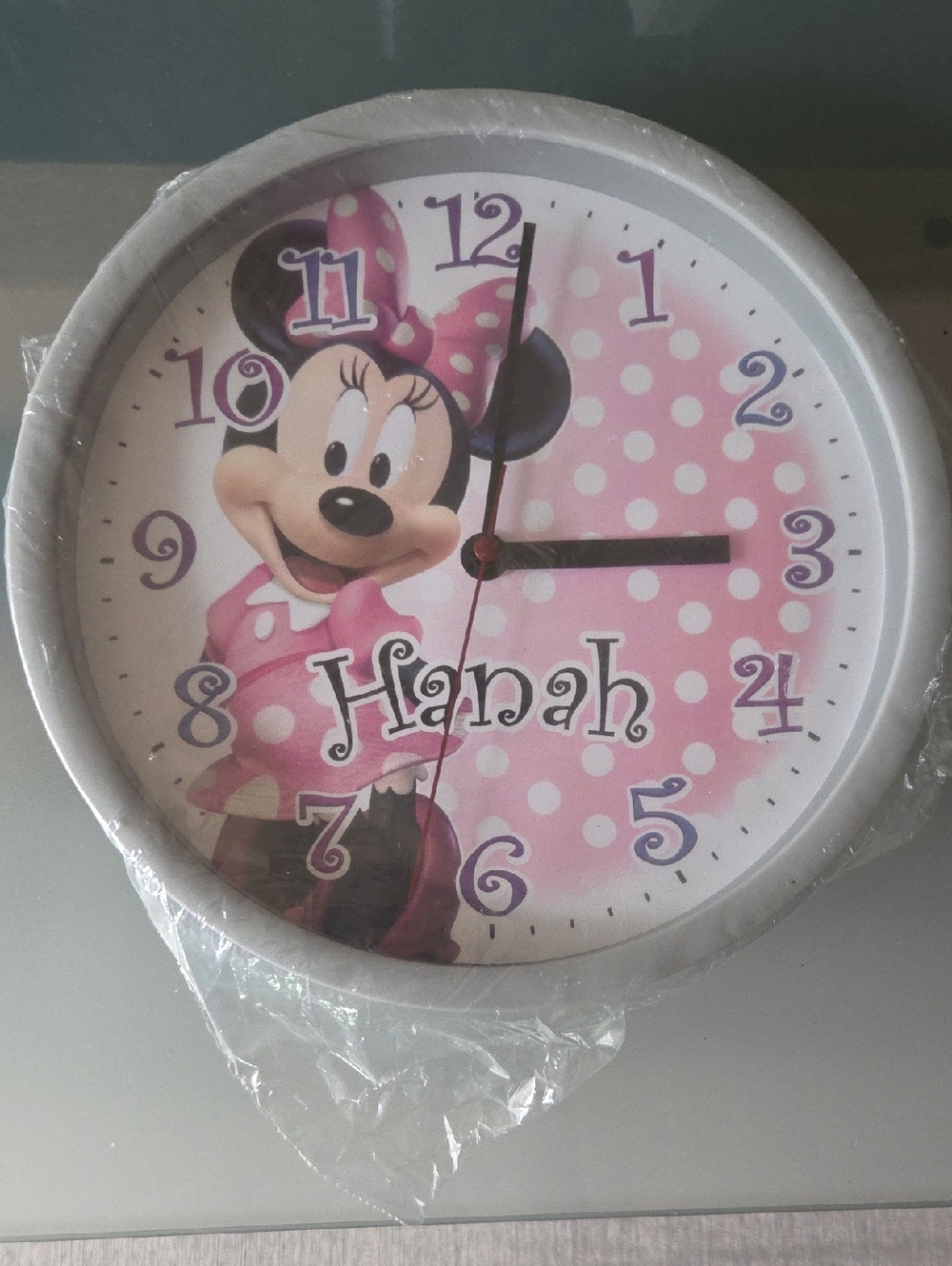 Personalized Pink Minnie Mouse Wall Clock - Hanah